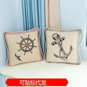 Marine Embroidered Cotton Linen <b>Throw</b> <b>Pillow</b> Square With Filling Decorative Cushion For Sofa And Home - Product Image 4