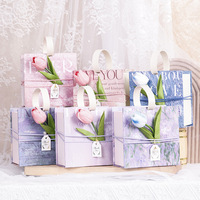 Neuer Stil Kleine Frische Quadratische Geschenkbox aus Beschichtetem Papier mit Ölgemälde-Tulpenmotiv für Valentinstag Geburtstag Leere Box