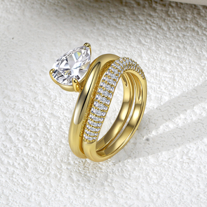 Anello a Goccia in Argento Sterling 925 Placcato Oro 14K con Zircone, Design a Onda con Quattro Griffe, per Matrimonio e Fidanzamento, per Donna - Product Image 3