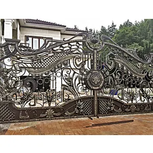 European Style Modern House Main Gate For Villa Gate Designs /front Entry Wrought Iron Swing Double Door Automatic 5 Years XMOYA