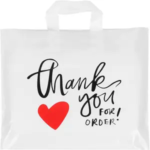 Thank You Bags for Business White Plastic Merchandise Bags 50 Pack 12" x 15" with Soft Loop Handle