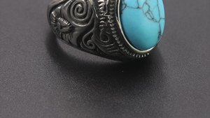 Anillos de piedra de acero inoxidable turquesa vintage con anillo de acero inoxidable de la serie Retro de estilo punk para hombres - Product Image 3