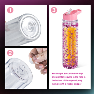 Vaso de Acrílico de Doble Pared con Tapa de Globo de Nieve Preperforada de 17 oz, Libre de BPA, Botellas de Agua Acrílicas para Niños con Tapón y Pajita Abatible - Product Image 3