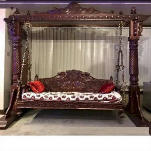 Decoración para el Hogar, Columpio de Madera Tradicional Indio con Acabado en Tono Oscuro Marrón, Jhoola de Madera Antigua Tallada a Mano para Interiores, EE. UU. - Product Image 1