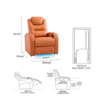 Fauteuil de cinéma maison moderne haut de gamme personnalisable en cuir véritable avec mémoire, électrique, extensible, cadre en bois, inclinable intelligent, USB, bleu