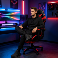 Chaise de jeu en cuir PU de style traditionnel avec accoudoirs inclinables et repose-pieds, structure en acier pour la maison, le bureau et l'hôtel