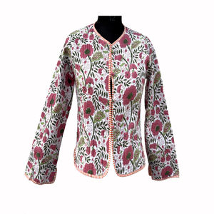 Veste polaire réversible matelassée imprimée unique, motif floral indien, en coton respirant et à séchage rapide, manteau court d'hiver pour filles et femmes - Product Image 1