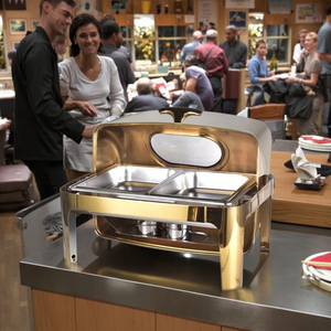 Golden <span class=keywords><strong>Hotel</strong></span> Catering Acero inoxidable Buffet Calentador de alimentos Método de calentamiento de combustible para plato de frotamiento y catering - Product Image 3
