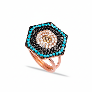 Bague en forme d'oeil turc, forme géométrique, Design d'oeil turc, bague en grappe, fabrication artisanale turque, vente en gros, bijoux en argent Sterling 925 - Product Image 2