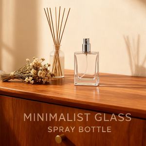 ขวดแก้วใสทรงเหลี่ยมสำหรับน้ำหอมขนาด 30 มล./50 มล./100 มล. พร้อมฝาสเปรย์สีเงิน บรรจุในกล่องแบบกระจายกลิ่น - Product Image 2