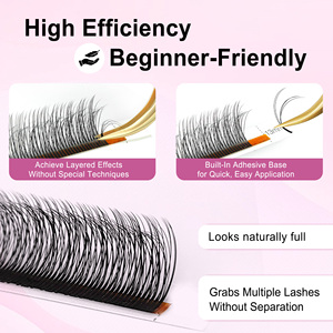 Extensions de cils CoMango double couche 5D à pointes florales, préfabriquées, super noires, faites à la main, naturelles, douces, effet fée - Product Image 5