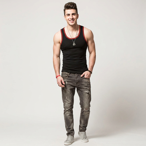 High Quality Sleeveless Shirt Muscle Cutout Hollow Gym Fitness Mens Custom Stringer Bodybuilding Tank <b>Top</b> - Product Image 1