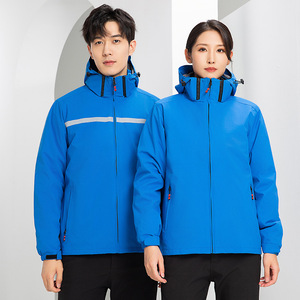 Куртка-бомбер унисекс с капюшоном на молнии, из полиэфирного волокна, ODM, съемная, 3-в-1, уличная одежда, со светоотражающими полосами - Product Image 4