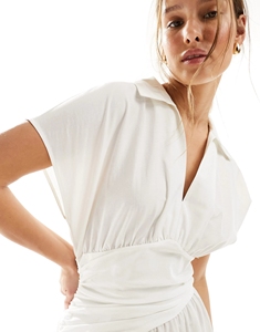 Camicia bianca lunga da donna con collo a punta a <span class=keywords><strong>maniche</strong></span> corte - Product Image 4