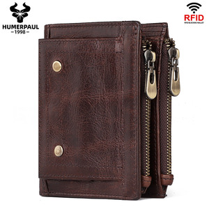 HUMERPAUL-monedero de cuero con doble cremallera para hombre, billetera masculina de cuero genuino con bolsillo para monedas - Product Image 2