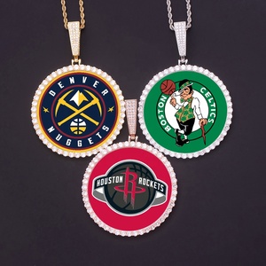 Collier pendentif avec médaillon rond XL de 35/43/68 mm, nouveau, serti de pierres, NBA, bijoux hip-hop, équipes, fans - Product Image 6