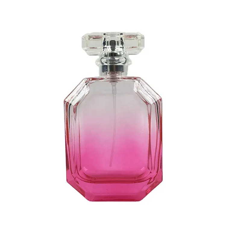 Frasco de vidro de design moderno, frasco de vidro vazio com gradiente rosa 30ml 50ml 100ml, preço barato com caixa