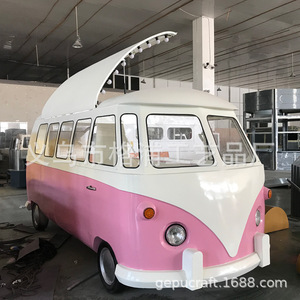 รถขายอาหารไฟเบอร์กลาสสไตล์วินเทจคลาสสิก 4 ล้อ พร้อมพื้นที่เตรียมอาหาร สำหรับใช้งานกลางแจ้ง - Product Image 1