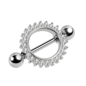 Anello per <span class=keywords><strong>Capezzolo</strong></span> in Acciaio Inossidabile con Zirconi Multipli, Barbell Dritto per Lingua, per Matrimonio e Fidanzamento - Product Image 2