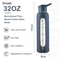 Bouteilles d'eau en verre de 32oz avec bouchon en paille Bouteilles d'eau de sport en verre à large ouverture Manchon de protection en silicone pour le fitness et l'extérieur
