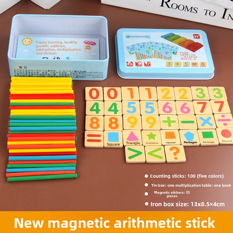 Caja de lata magnética con 35 números y símbolos magnéticos.