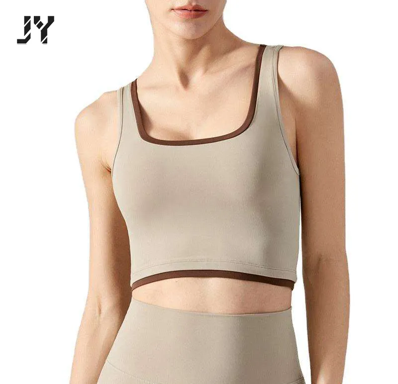 Joyyoung High Quality Custom Logo Training Tops Colour Blocking Slim Fitness Yoga Tank Shobckproof Tight Breathable Underwear