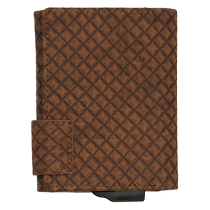 Slim Genuine Leather Card Holder <b>Men</b> Geometric Pattern Snap Closure Brown Minimalist <b>Wallet</b> Short Length - Product Image 4