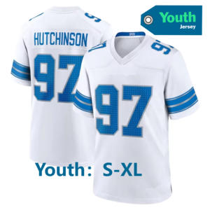 Jugend-Football-Trikots 26 Gibbs 97 Hutchinson 16 Goff 14 St. Brown 20 Sanders 58 Sewell 5 Montgomery Genähtes Trikot - Product Image 5