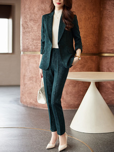 S-4XL профессиональная куртка с длинными рукавами, строгий комплект из брюк, двубортный костюм, куртка, прямые брюки, комплект из 2 предметов - Product Image 4