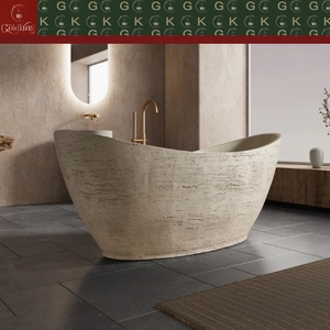 Vasca da <span class=keywords><strong>Bagno</strong></span> Freestanding in Travertino Naturale, Design Moderno e Minimalista, Finitura Lavorata a Mano, OEM CNC Impermeabile Personalizzabile - Product Image 2