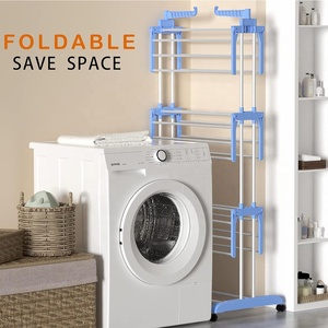 Ba-hai lớp nối dài thép không gỉ gấp tầng khăn lưu trữ giá hộ gia đình đứng quần áo sấy giá - Product Image 2