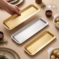 Assiette rectangulaire dorée à bord étroit en acier inoxydable durable et écologique de style coréen 40*12,5 cm pour la maison, l'hôtel, le restaurant, la cantine