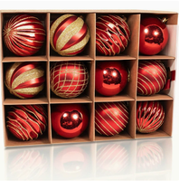 Juego de Adornos Navideños Modernos Minimalistas con Lentejuelas Rojas y Verdes, Bolas Colgantes de Plástico de 8 cm, 12 Piezas, Decoraciones Redondas