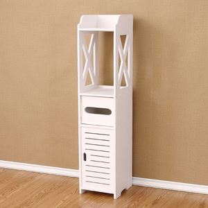 Soportes de papel higiénico de pie pequeños y modernos, estante de almacenamiento para suelo esquinero, tocador de baño con puerta y estante - Product Image 2