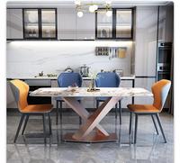 Ensemble Salle à Manger Moderne Luxe 8 Chaises Table Meuble Métal Dessus Marbre pour Cuisine Salon Bar Ensemble Repas 6 Chaises
