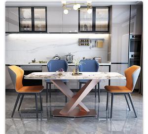 Set da Pranzo di Lusso Moderno con 8 Sedie e Tavolo, Arredamento in Metallo con Piano in Marmo per <span class=keywords><strong>Cucina</strong></span>, Soggiorno, Bar, Set da Pranzo con 6 Sedie - Product Image 3