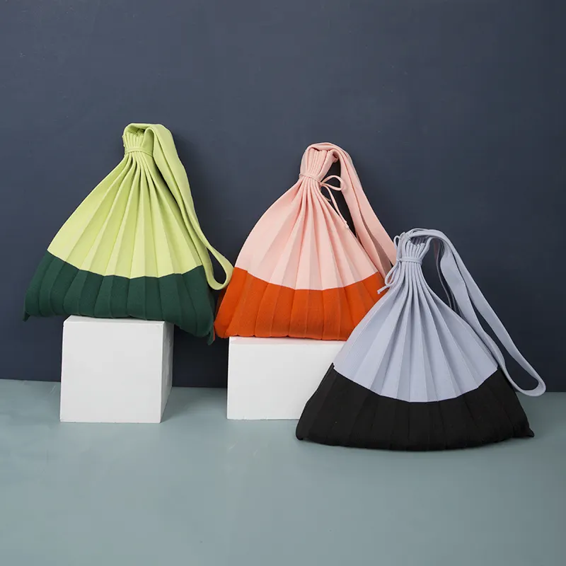 Stricks toff Damen Umhängetasche Color Blocking Design Plissee Taschen Wolltuch Handtasche Faltbare Trage tasche für Damen