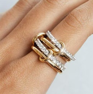 Europe and America New <strong>Stacked</strong> Cubic Zircon 18K Gold Plated <strong>Ring</strong> High Gloss Double <strong>Ring</strong> in Gold <strong>Silver</strong> Stainless Steel Jewelry - Product Image 1
