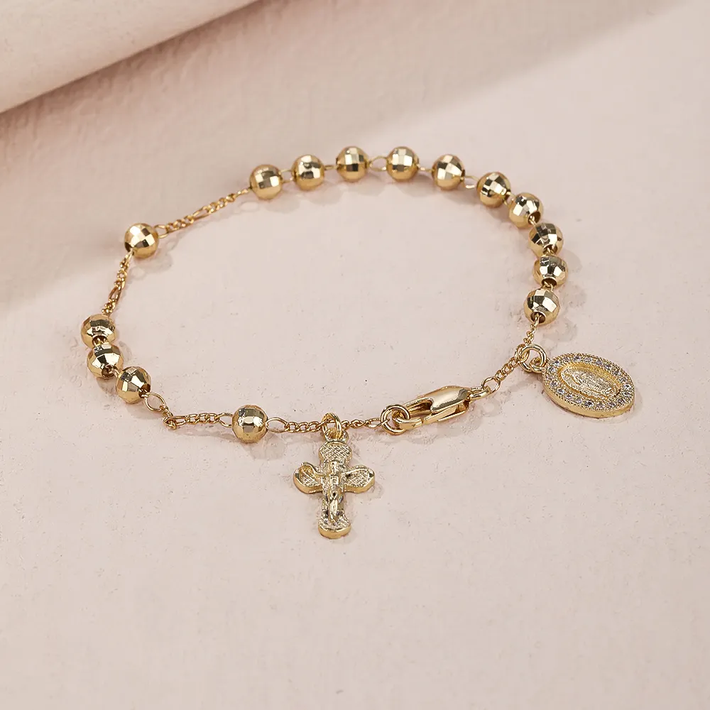 Bracciale con catena di perline per donna Catholic bracciale in metallo vergine Maria croce ciondolo religione bracciale