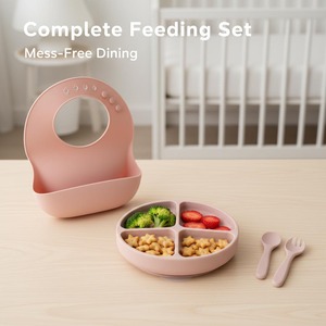 Assiette à ventouse pour bébé en silicone de qualité alimentaire, assiette à compartiments pour tout-petits, ensemble d'alimentation en silicone sans BPA - Product Image 2