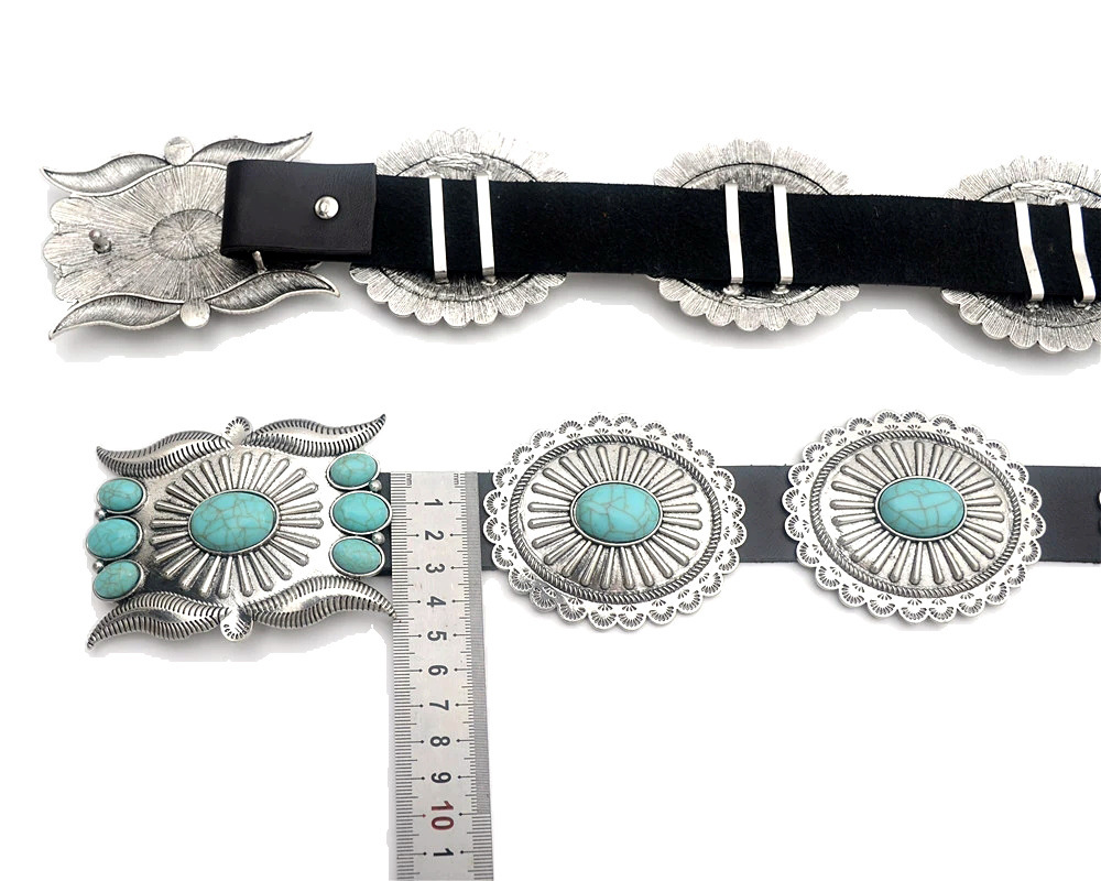 Vintage Western Cowgirl Cowboy Leather Turquoise Belt display picture 3