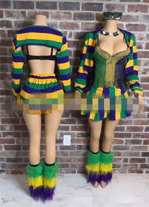 Completo a Due Pezzi Color Block per Mardi Gras, Top Corto a Maniche Lunghe e Minigonna per Feste di Carnevale - Product Image 5