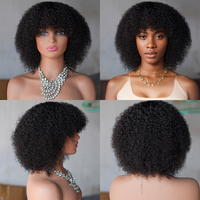 Perruque Afro Kinky Bouclée Pas Chère avec Frange, Entièrement Faite à la Machine, Sans Lacet, Vente en Gros, Courte Pixie, Sans Colle, Cheveux Humains, Fournisseur