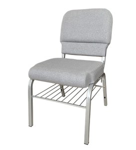 Chaise d'église empilable en métal avec rembourrage en tissu, porte-documents sous le siège et clips de connexion pour auditorium/usage liturgique - Product Image 6