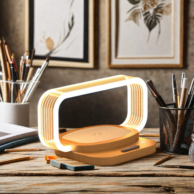 Versatile LED Mini Table Lamp with 10W Wireless Charger & Adjustable Phone Holder ABS Electric Power for Bedroom