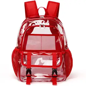 Custom LOGO Heavy Duty Transparent Pvc Clear See Through Backpack School bag With Reinforced Strap