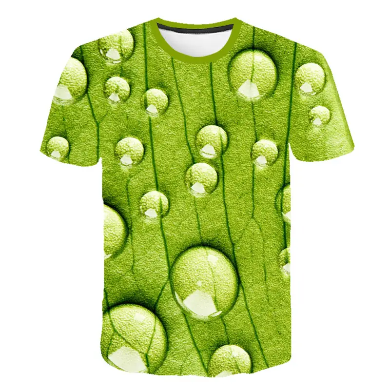 Camisetas con estampado 3D de gota de agua verde fresca, camisetas geniales unisex