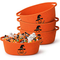 Panier citrouille Boo Halloween en corde de coton, boîtes de rangement variées avec poignées, panier cadeau pour la fête de la Toussaint