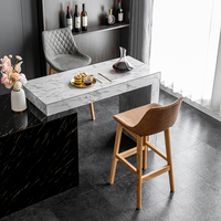 Tabouret de Bar créatif Simple nordique chaise haute en bois massif en cuir moderne avec dossier de luxe pour la maison café balcon salon