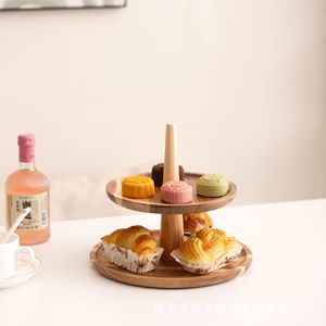 Plateau à fruits en bois à plusieurs niveaux, 3 étages, type rond sur pied, récipient alimentaire durable pour rangement domestique - Product Image 3